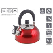 Чайник со свистком, нержавеющая сталь, 1.5 л, серия Holiday, красный металлик (диаметр 16.5 см, высо...PERFECTO LINEA 52-112015