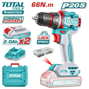 Дрель-шуруповерт, 20В, 2АКБ 2,0 А/ч, 2000 об.мин, 66 Нм,   TOTAL TDLI20668