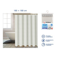Шторка для ванной  (12 колец в комплекте), 180x180 см, Harmony, жемчужно-белый (Материал: полиэстер ...PERFECTO LINEA 36-118116