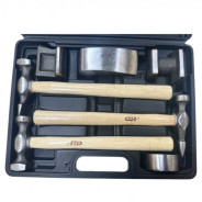 Набор инструмента для рихтовочных работ, 3 молотка с дер. ручками, 4 наковальни, кованый  ...H-D HD-4590