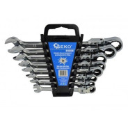 Ключи рожково-накидные шарнирные трещоточные 8-22мм (набор 8шт.)  ...GEKO G10338