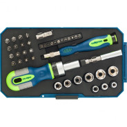 Отвертки реверсивные с набором бит и торцевых головок, 41 шт., CrV  ...Сибртех 13338