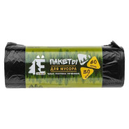 Мешки для мусора, 60 л, 30 шт, "Е-Ромашка", черные (58х68 см/ 6 мкм)  ...РОМАШКА ЕЛР60-30/35