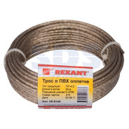 Трос стальной в ПВХ оплетке d=4.0 mm, прозрачный ( моток 20 м)  ...REXANT 09-5140