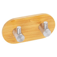 Планка самоклеящаяся 2 крючка VIRGO, нержавеющая сталь/бамбук, карт.уп.  ...PERFECTO LINEA 35-012000