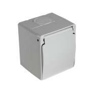 Розетка 1-ая открытая, с заземлением, с крышкой, серая, NEMLIYER,  ...MUTLUSAN 2150 110 0203