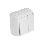 Выключатель двухклавишный открытой установки, белый, 10A, BRON,  ...MUTLUSAN 2160 302 0201