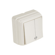 Выключатель двухклавишный открытой установки, с подсветкой, кремовый, 10A, BRON,  ...MUTLUSAN 2160 326 0202