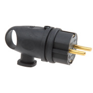 Вилка угловая с ушком каучук с заземляющим контактом, 16А, 250В, черная, (В16-002)  ...ЮПИТЕР JP7602-02