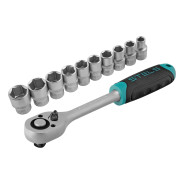 Набор торцевых головок, 1/2", головки 10 - 22 mm, с трещот. ключом, CrV, 11 предм.  ...Stels 14127