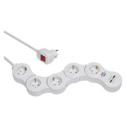 Удлинитель 1.4м (5 роз., 3.3кВт, с/з, 2 USB, выкл., ПВС) гибкий, белый, Brennenstuhl Vario Power (пр...BRENNENSTUHL 1155350210
