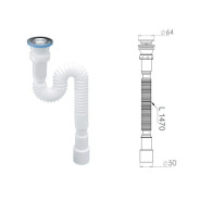 Сифон 1 1/2"х40/50 гофрированный (удлинённый), выпуск 64mm  AV Engineering AVE129782