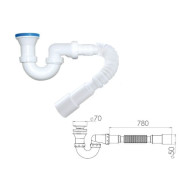 Сифон для душевого поддона U-образный h 130mm, выпуск 70 mm, с гибкой трубой 1 1/2" - 40/50mm  ...AV Engineering AVE129723