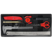 Набор аксессуаров и инструментов измерительных(ножницы,нож канцеляр.,линейка 300мм,штангенциркуль 15...Partner PA-T5076(т)