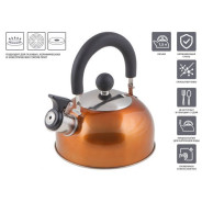 Чайник со свистком, нержавеющая сталь, 1.5 л, серия Holiday, оранжевый металлик (диаметр 16.5 см, вы...PERFECTO LINEA 52-112014