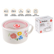 Кружка для супа с крышкой с паровыпуском, 850 мл, керамическая, FLOWERS-1  ...PERFECTO LINEA 17-902176