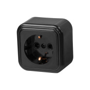 Розетка 1-ая открытая, с заземлением, черная, Стандарт, RA16-133-Ч,  ...ЮПИТЕР JP7412-03