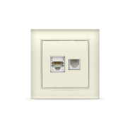 Розетка слоновая кость двухместная компьютерная и телефонная скрытой установки, Бриллиант  ...UNIVersal 7948837