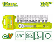 Набор торцевых головок с трещоткой 3/8", 8-19мм (12 шт.)  DYLLU DTST3212