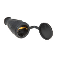 Розетка 1-ая переносная, с заземлением, 16А, 250В, брызгозащита, каучук, черная, РА16-005,  ...ЮПИТЕР JP7601-01