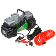 Компрессор автомобильный, 12В, 280Вт, 10bar, 70л/мин, 2 цилиндра, фонарь, сумка  ...ECO AE-028-1