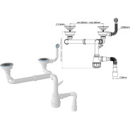 Сифон для кухни с круглым переливом, двойной, выпуски 3 1/2, с гибкой трубой 1 1/2 - 40/50mm  ...AV Engineering AVE129763