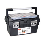 Ящик для инструмента пластмассовый 45x28,5x25см, с лотком и органайзером, алюминиевая рукоятка,  ...TAYG 164002