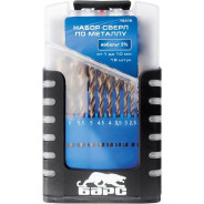 Набор сверл по металлу, 1-10 мм (через 0.5 мм), 19 шт., Р6М5К5, вышлиф., цилиндр. хвост, бокc  ...Барс 72376