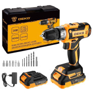 Дрель-шуруповерт аккумуляторная, 20В, 2АКБ  3,0 А/ч,  42 Нм, 0-350/0-1350 об/мин,  сталь/дерево 10/2...Deko 083-1109