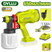 Краскораспылитель аккумуляторный , 20В, 1АКБ 1,5 А/ч, вязкость-100 DIN,  объем бачка 800 мл,  ...DYLLU DTSU30662