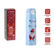 Термос, 480 мл, нержавеющая сталь, MERRY CHRISTMAS, голубой, Санта  ...PERFECTO LINEA 27-225476