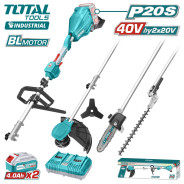 Триммер-кусторез аккумуляторный 3 насадки , 20+20 (40В),2АКБ  4,0 А/ч,  ...TOTAL TSTLI2040386