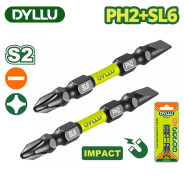 Бита двухсторонняя ударная PH2 + SL6 65 мм   (2 шт.)DYLLU DTSV3K63