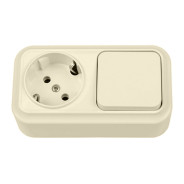 Блок выключатель одноклавишный + розетка бежевая с заземляющим контактом  ...BYLECTRICA В-РЦ-7112 бежевый