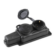 Розетка 2-ая переносная, с заземлением, 16А, 250В, брызгозащита, каучук, черная, РП16-232,  ...ЮПИТЕР JP7601-02