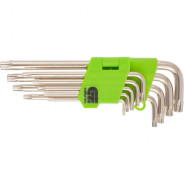Набор ключей имбусовых Tamper-Torx, 9 шт., TT10-ТT50, 45x, закаленные, удлиненные, никель  ...Сибртех 12322
