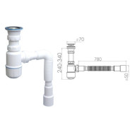 Сифон для умывальника с прикручивающимся выпуском 70mm , с гибкой трубой 1 1/2" - 40/50mm  ...AV Engineering AVE129752