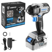 Гайковерт аккумуляторный бесщеточный 1/2", 20В, 1АКБ 4.0А/ч, 400Нм, DKIS20 063-4034...Deko 