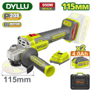 Углошлифмашина аккумуляторная, 20В, 2АКБ 4,0 А/ч,  3000/6000/9000 об-мин, диск 115 мм,   ...DYLLU DTLAP5322