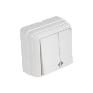 Выключатель двухклавишный открытой установки, с подсветкой, белый, 10A, BRON,  ...MUTLUSAN 2160 326 0201