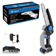 Пила цепная аккумуляторная, 20В, 2 АКБ 2,0 А/ч, шина 8" (20 см), шаг 1/4", паз 1,4 мм , DE...Deko 063-4484