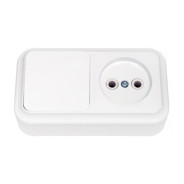 Блок белый выключатель одноклавишный + розетка открытой установки, Пралеска  ...BYLECTRICA В-РЦ-521