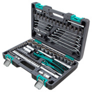 Набор инструментов 1/2", 1/4", CrV, 12 гранные головки, пластиковый кейс, 82 предмета  ...Stels 14117