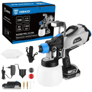 Краскопульт аккумуляторный, 20В, 2АКБ 3,0 А/ч, сопло  1 / 1,8 / 2,5, бачок 1200 мл,  DEKO SG20DK PRO...Deko 083-1136