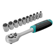 Набор торцевых головок, 1/4", головки 4 - 13 mm, с трещот. ключом, CrV, 11 предм.  ...Stels 14125