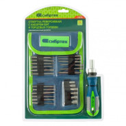 Отвертка реверсивная с набором бит и торцевых головок, 26 предметов., CrV, чехол  ...Сибртех 13376