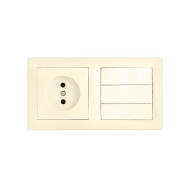 Блок бежевый выключатель трехклавишный + розетка скрытой установки, Стиль  ...BYLECTRICA 3В-РЦ-689 бежевый