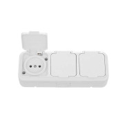 Розетка 3-ая (открытая, б/з, брызг. защ.) белая, Пралеска Аква (IP54 пылебрызгозащищенные)  ...BYLECTRICA РА16-0131