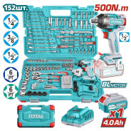Гайковерт аккумуляторный с набором инструмента ,20В 1АКБ 4,0 А/ч,  (152шт.)...TOTAL THKTHP31522