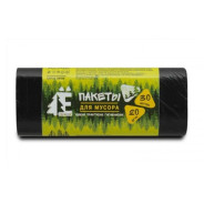 Мешки для мусора, 30 л, 20 шт, "Е-Ромашка", черные (48х57.5 см/5.6мкм)  ...РОМАШКА ЕЛР30-20/50